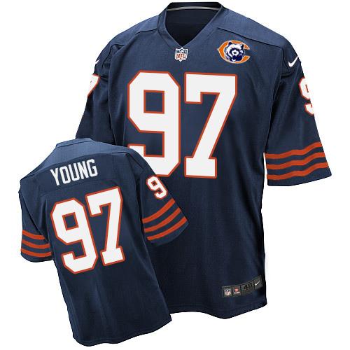 Nike Bears #97 Willie Young Navy Blue Throwback Men's Stitched NFL Elite Jersey - Click Image to Close